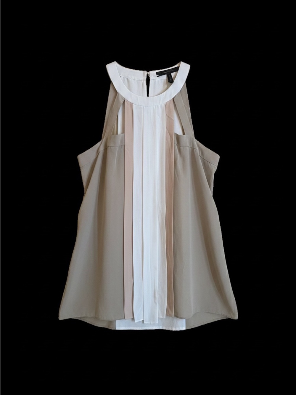 BCBGMaxAzria White & Taupe Pleated Halter Camisole 100% Silk